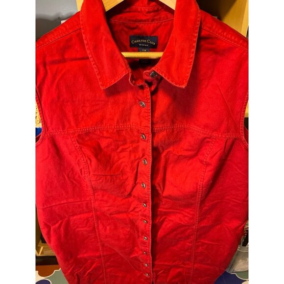 Charter Club Woman Red Button Down Collared Sleeveless Top Sz 24W - Picture 4 of 8